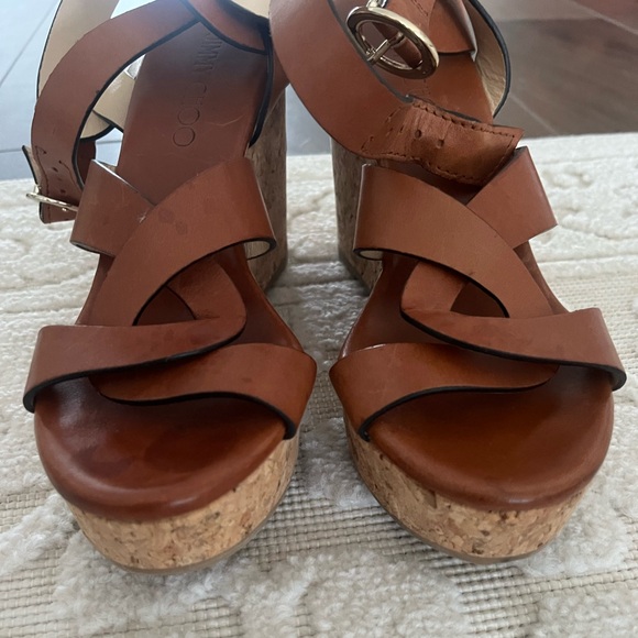 Jimmy Choo Aleili Cork Platform Wedge Sandals Brown Leather Size 36 - Picture 3 of 8